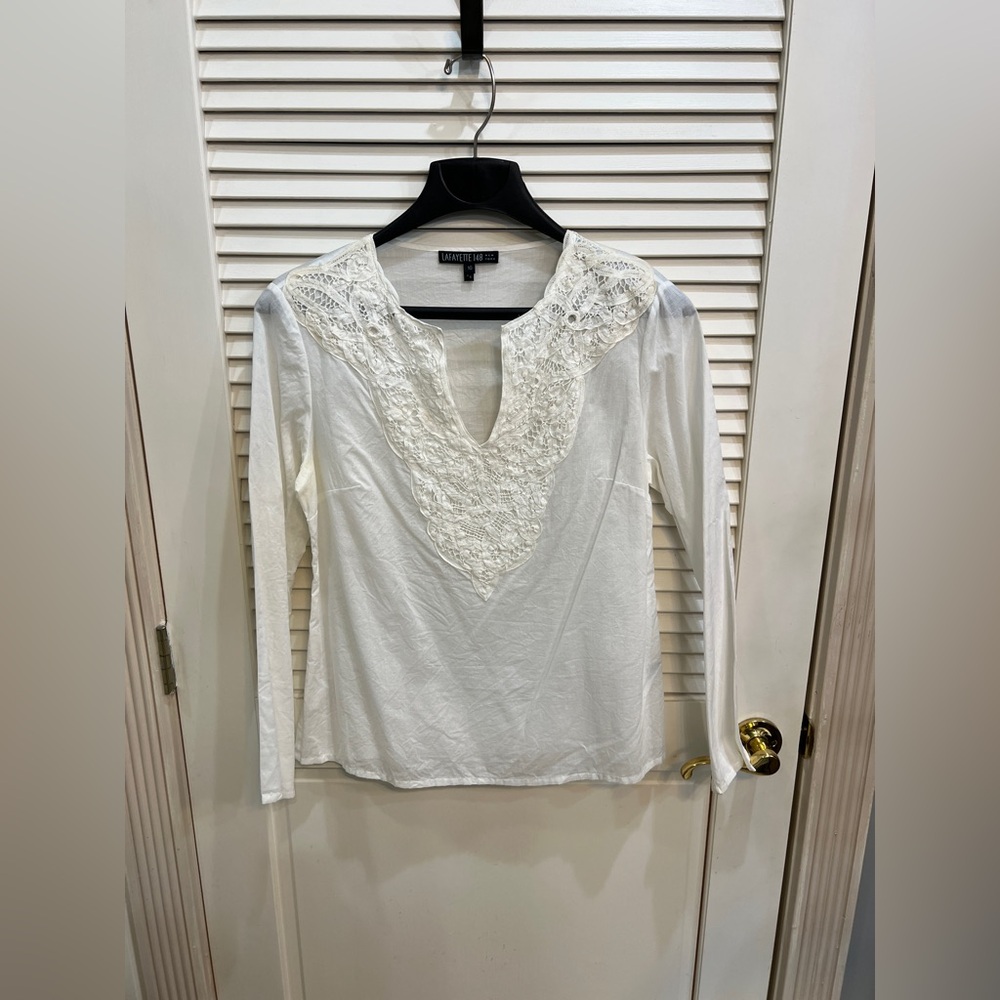 Lafayette 148 white cotton top, size 10